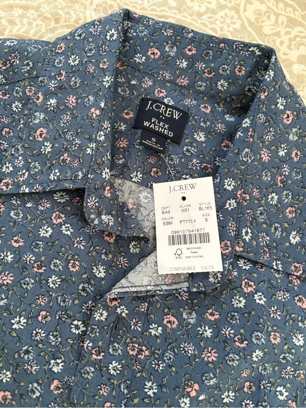 J. Crew Blue Floral Short-Sleeve Button-Down Shirt
